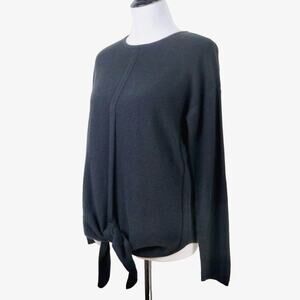 J Jill Size S Tie Front Cotton Blend Sweater Textured Fine Knit Black